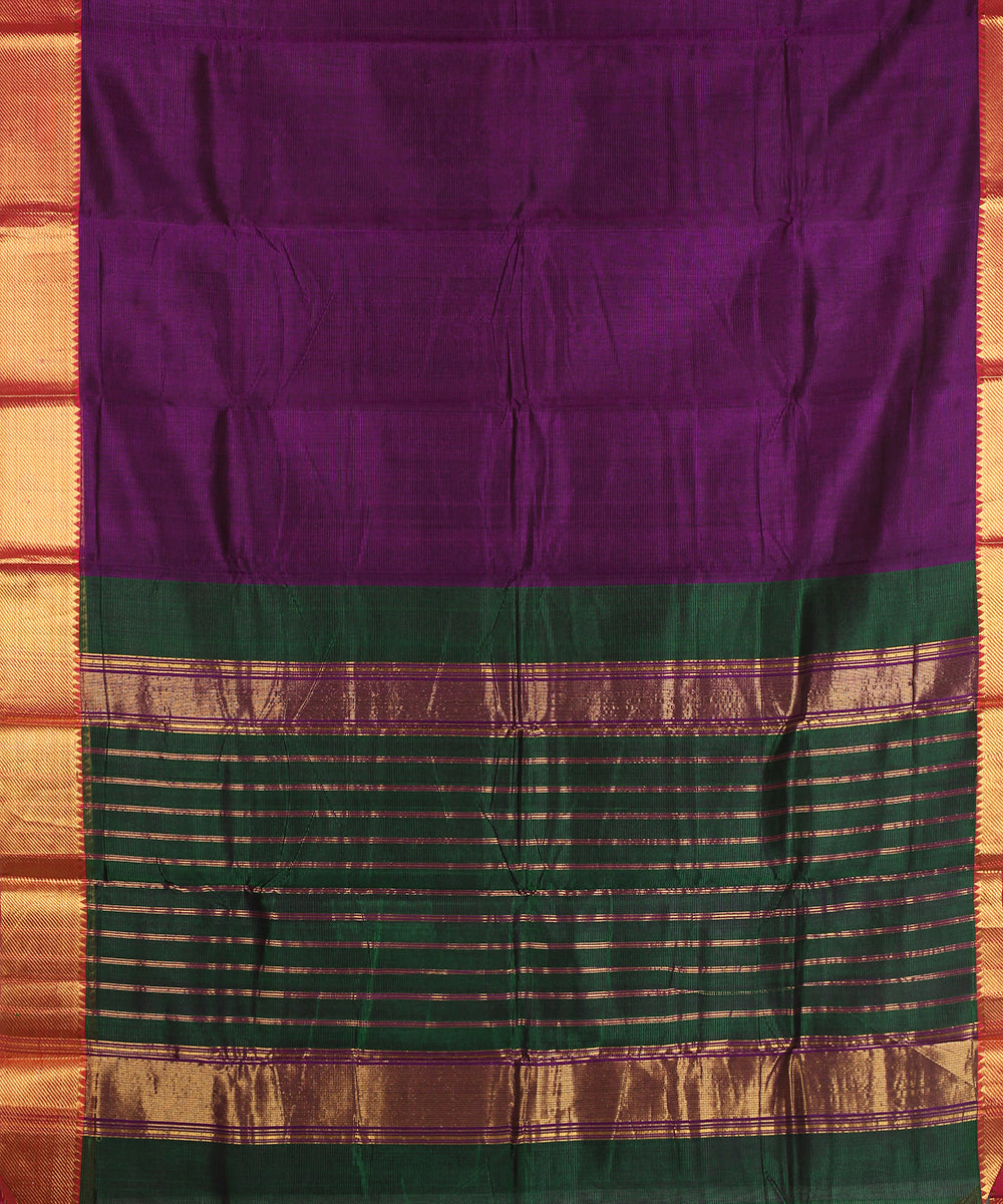 Purple gold zari border handwoven mangalagiri cotton silk saree