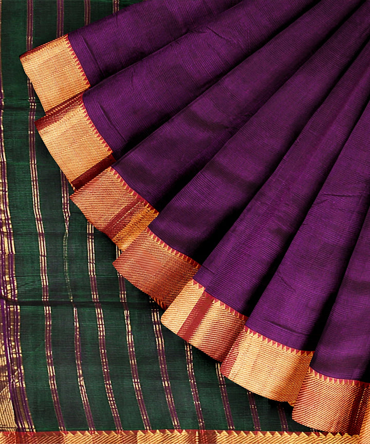 Purple gold zari border handwoven mangalagiri cotton silk saree