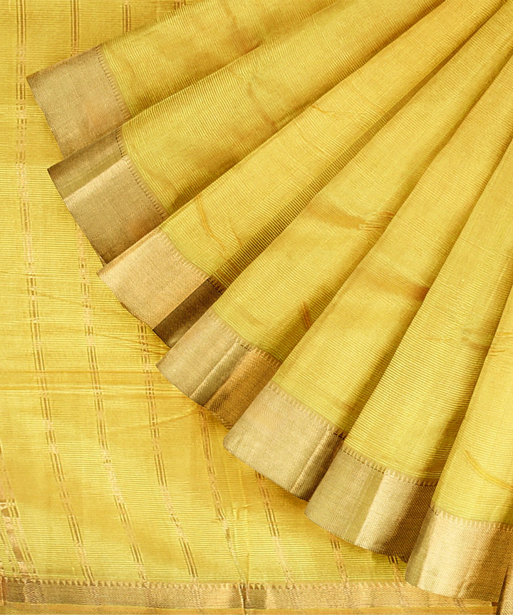 Yellow gold zari border handwoven mangalagiri cotton silk saree