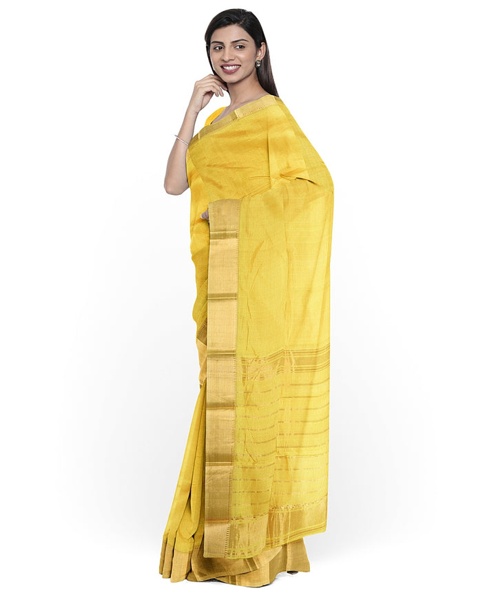 Yellow gold zari border handwoven mangalagiri cotton silk saree