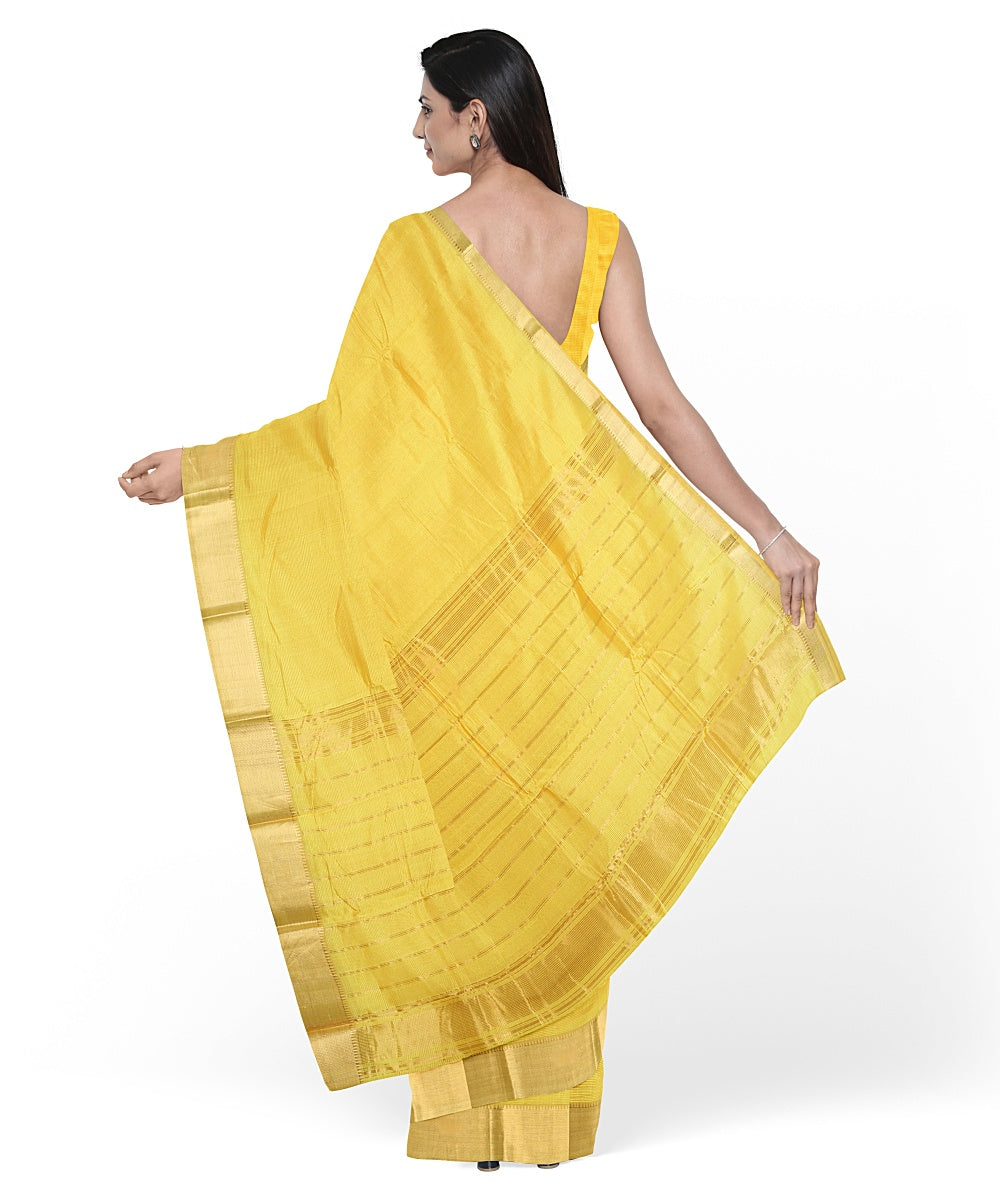 Yellow gold zari border handwoven mangalagiri cotton silk saree