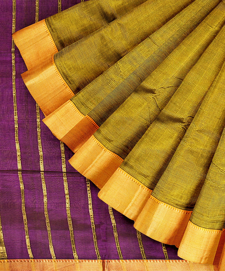 Dark green gold zari border handwoven mangalagiri cotton silk saree