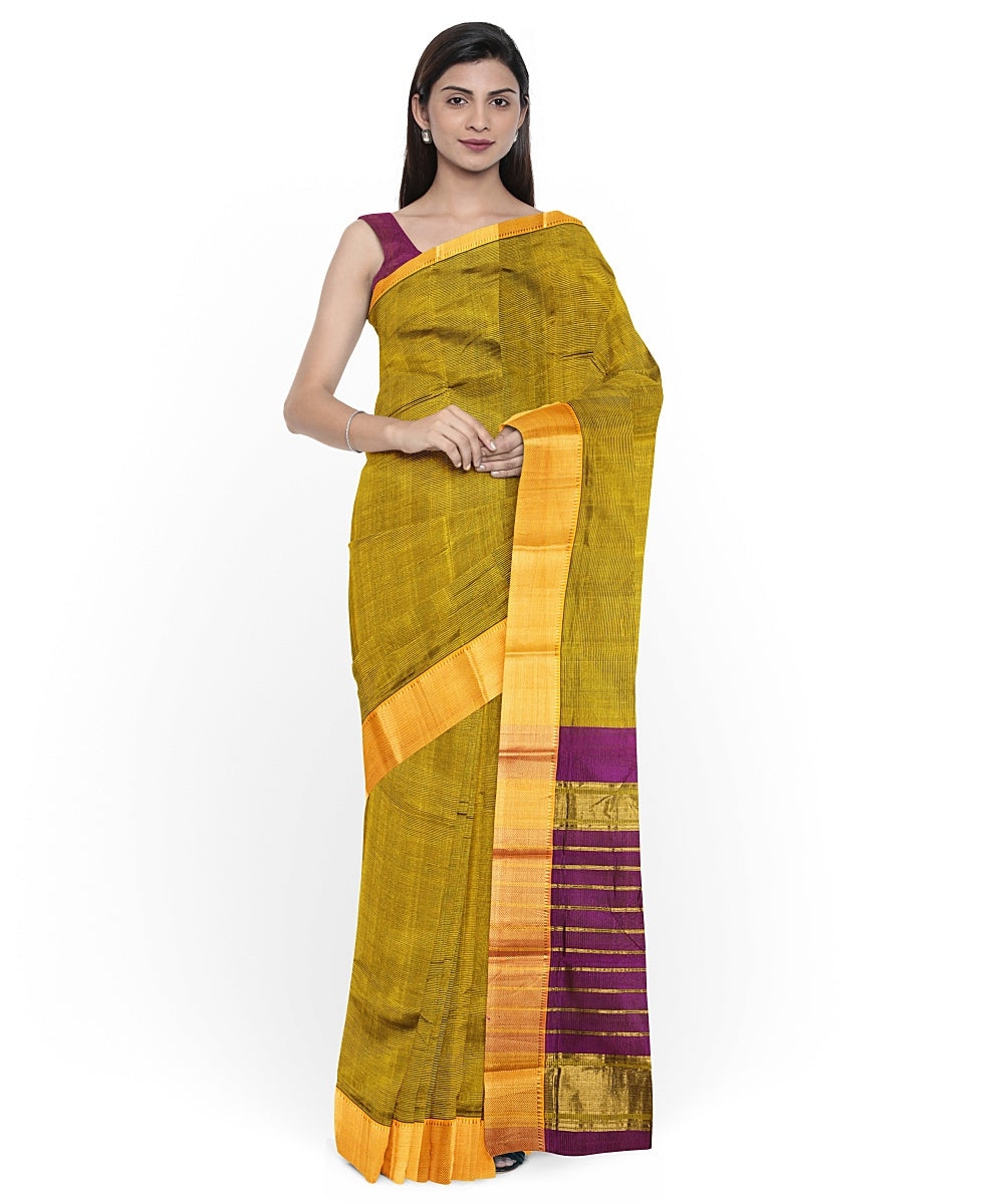 Dark green gold zari border handwoven mangalagiri cotton silk saree