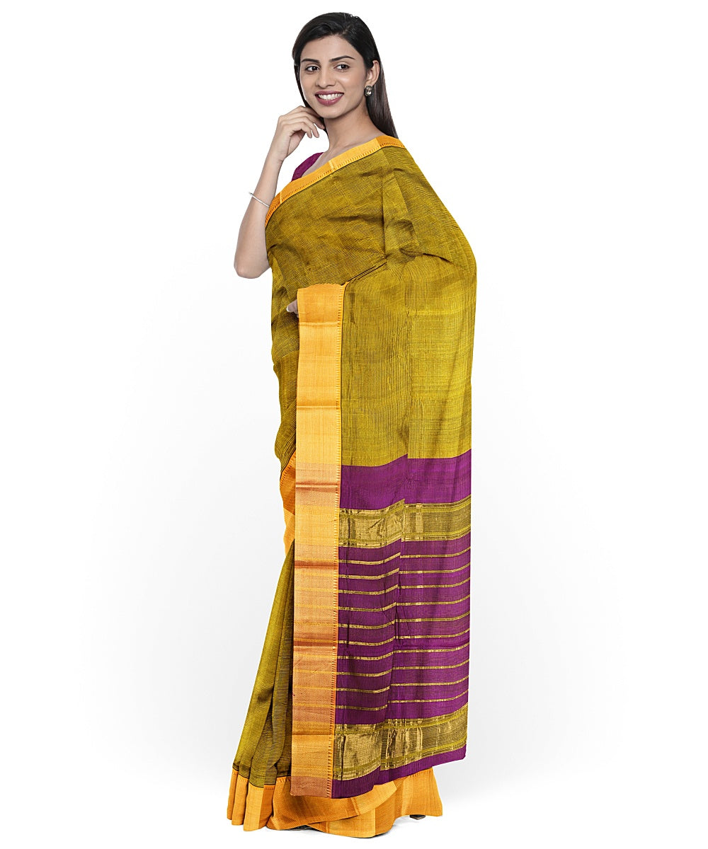 Dark green gold zari border handwoven mangalagiri cotton silk saree