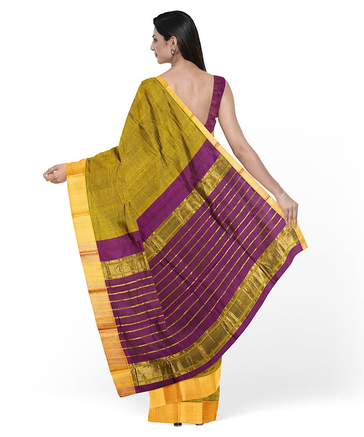 Dark green gold zari border handwoven mangalagiri cotton silk saree