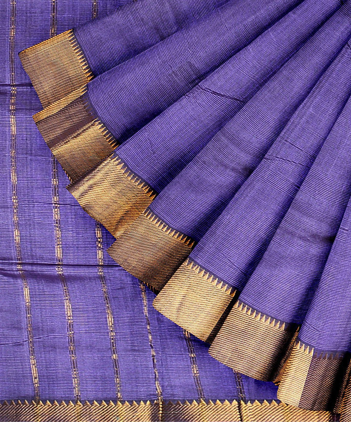 Navy blue gold zari border handwoven mangalagiri cotton silk saree
