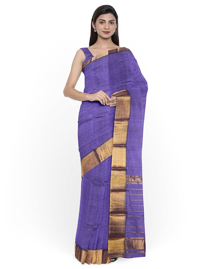 Navy blue gold zari border handwoven mangalagiri cotton silk saree