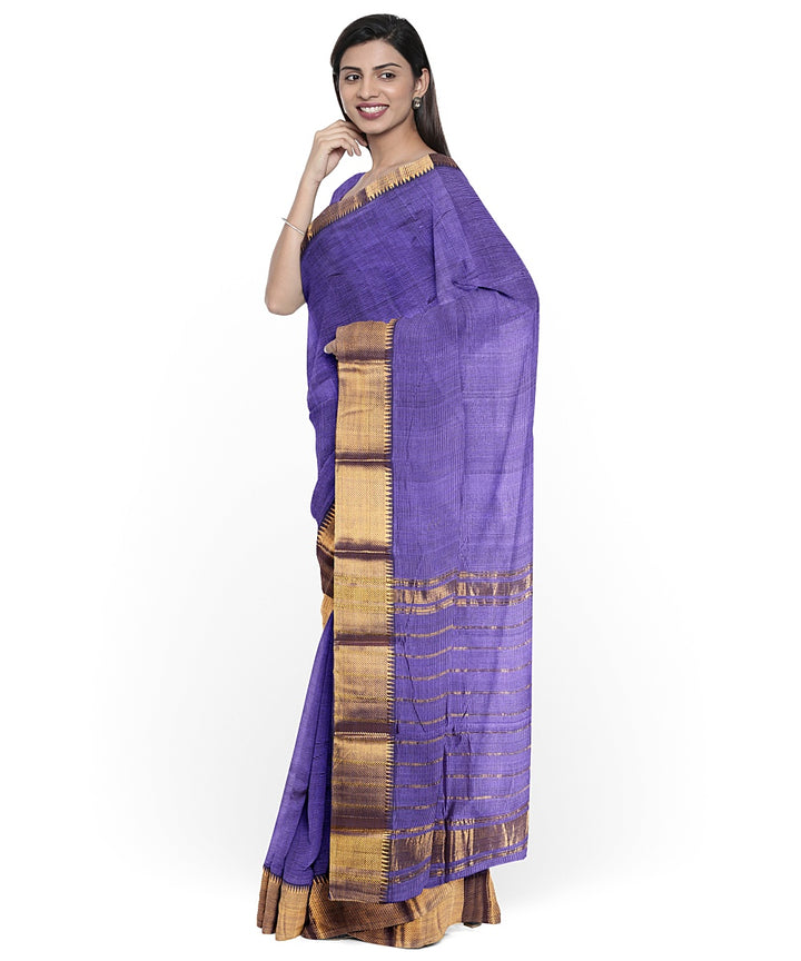 Navy blue gold zari border handwoven mangalagiri cotton silk saree