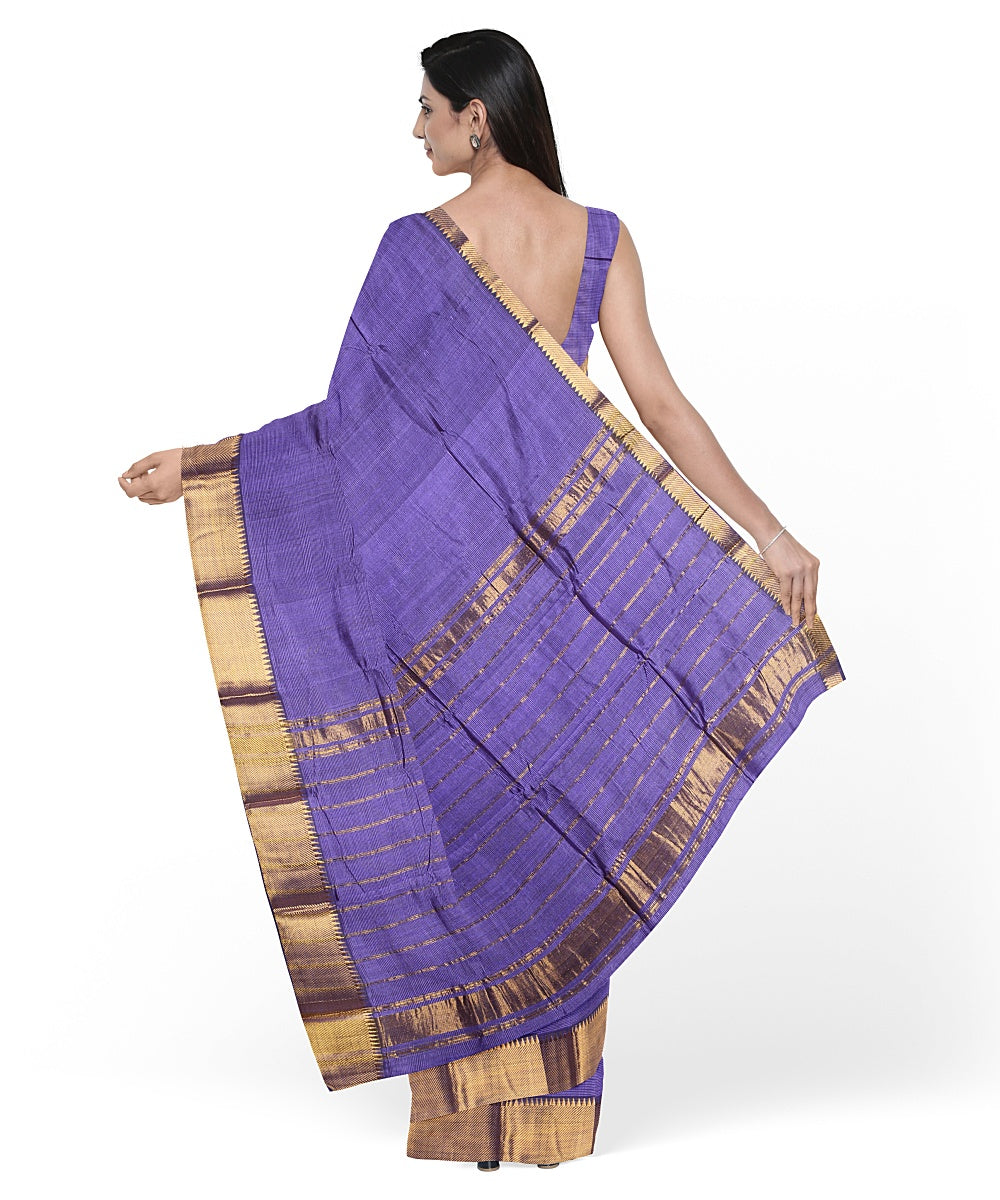 Navy blue gold zari border handwoven mangalagiri cotton silk saree