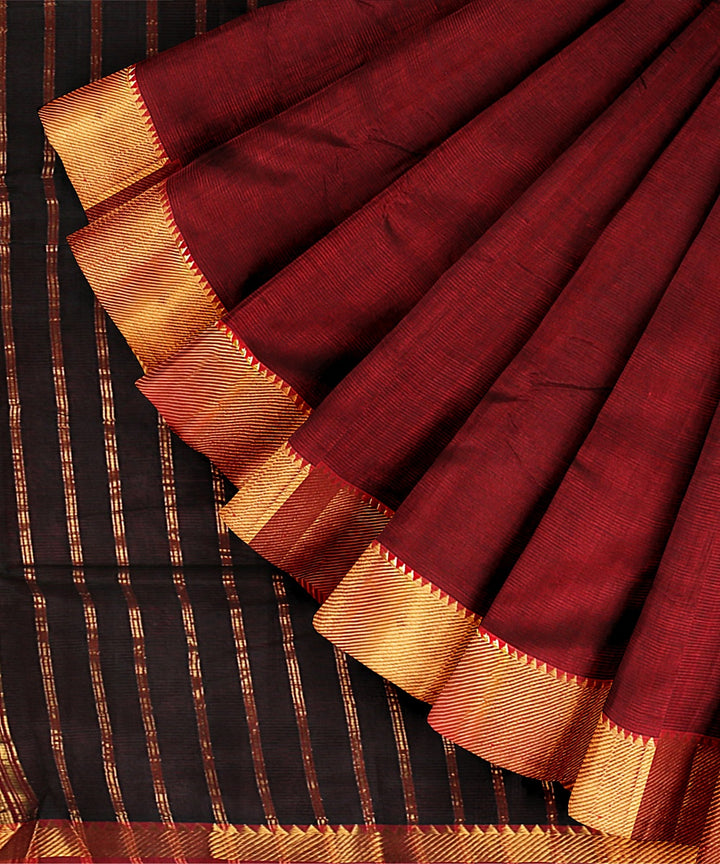 Maroon gold zari border handwoven mangalagiri cotton silk saree