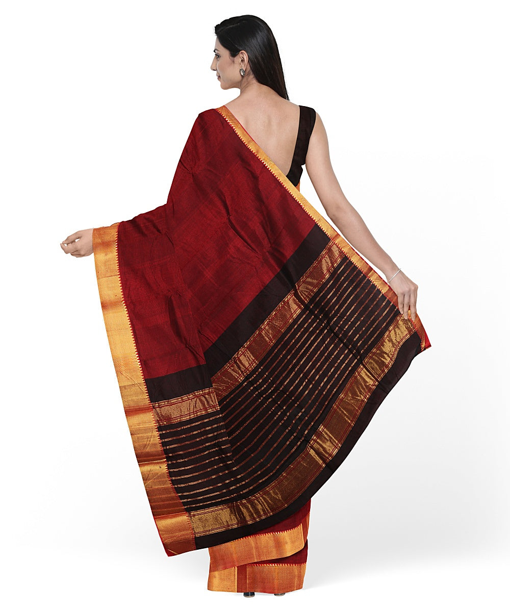 Maroon gold zari border handwoven mangalagiri cotton silk saree