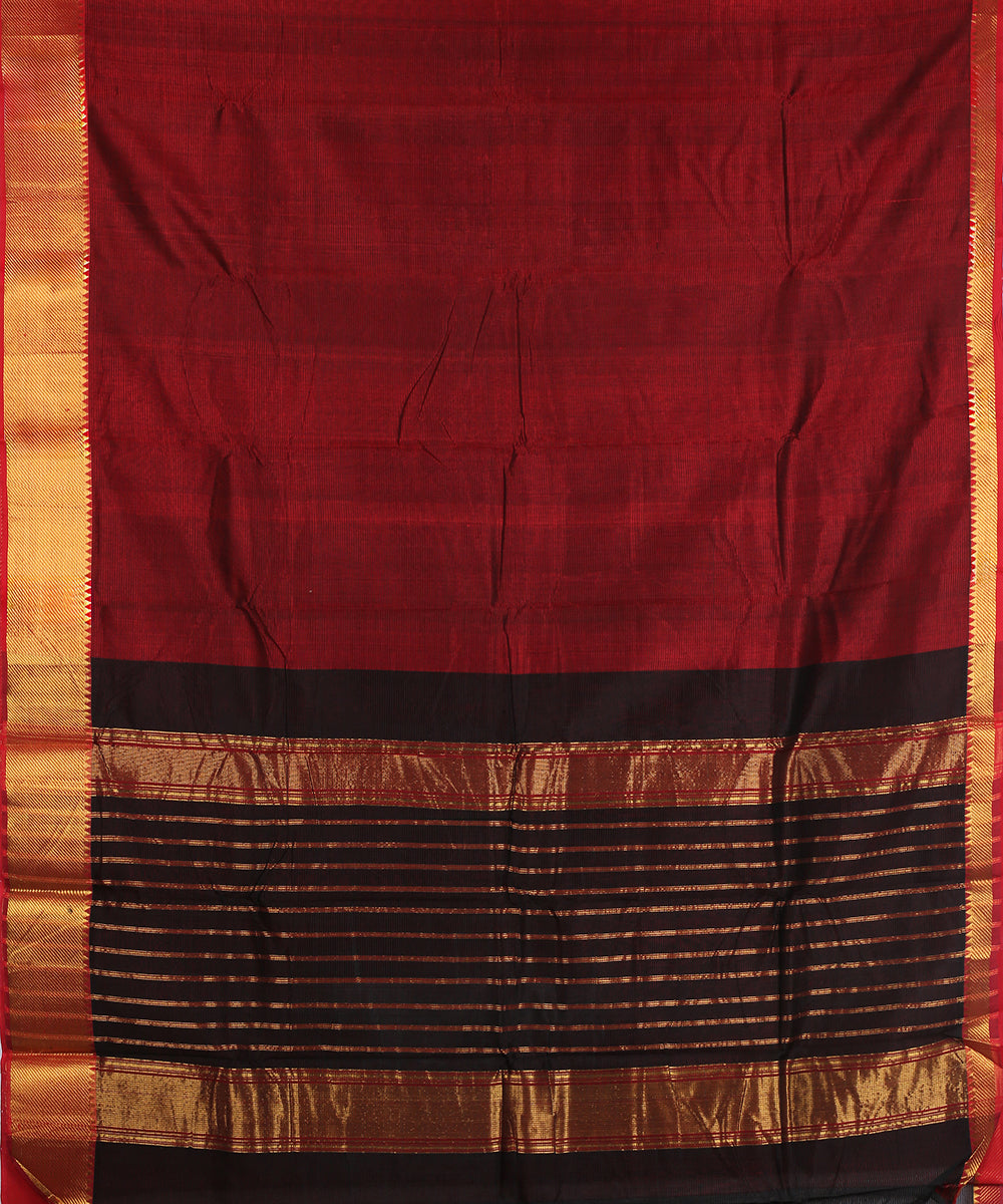 Maroon gold zari border handwoven mangalagiri cotton silk saree