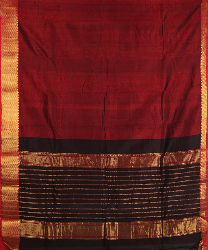 Maroon gold zari border handwoven mangalagiri cotton silk saree