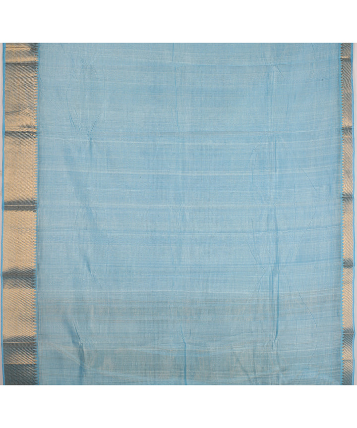 Sky blue gold zari border handwoven mangalagiri cotton silk saree