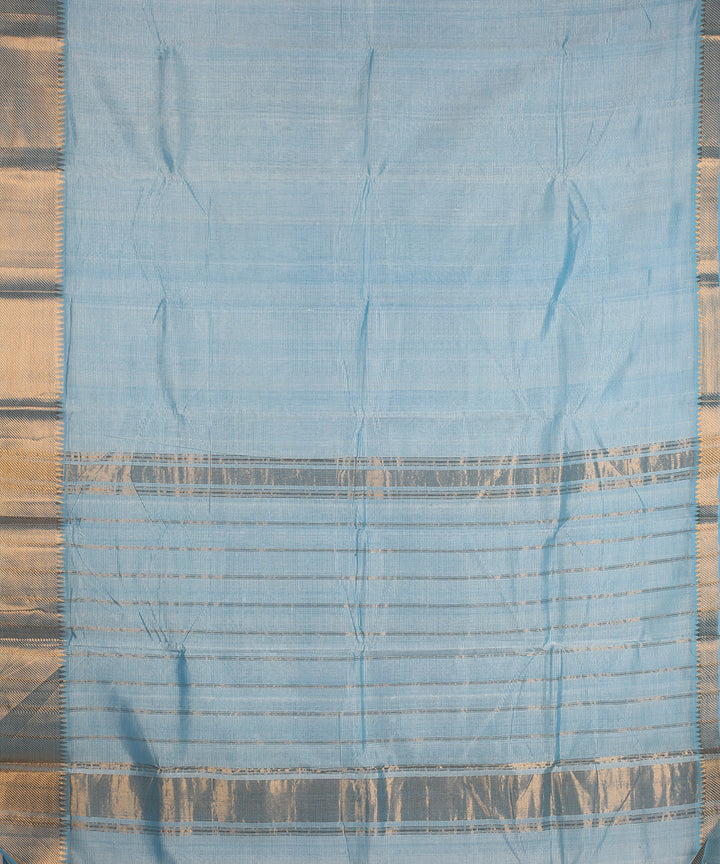 Sky blue gold zari border handwoven mangalagiri cotton silk saree