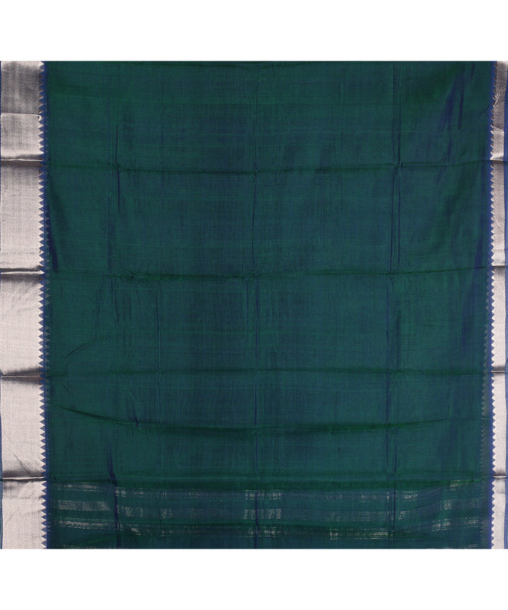 Dark green silver zari border handwoven mangalagiri cotton silk saree