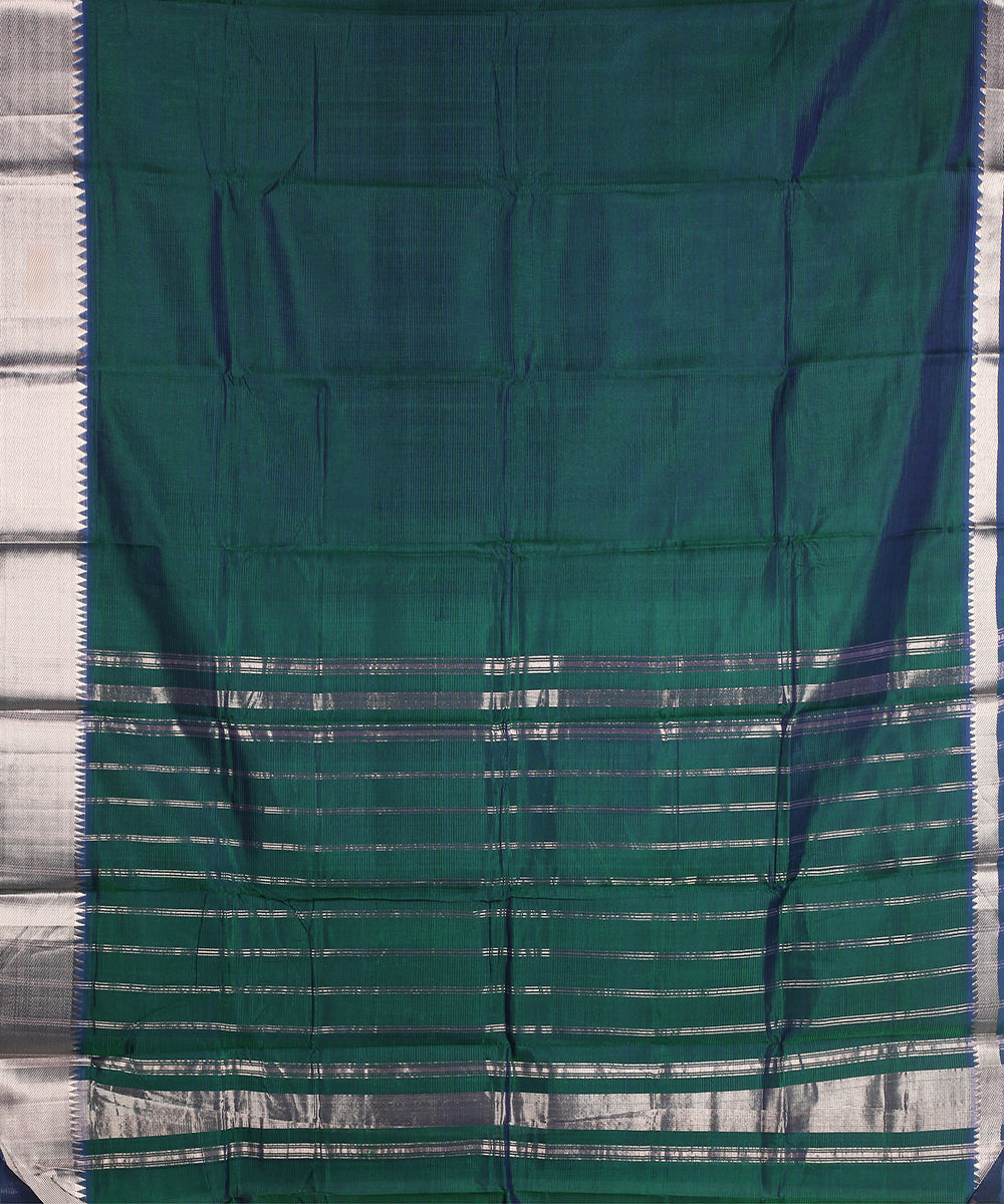 Dark green silver zari border handwoven mangalagiri cotton silk saree