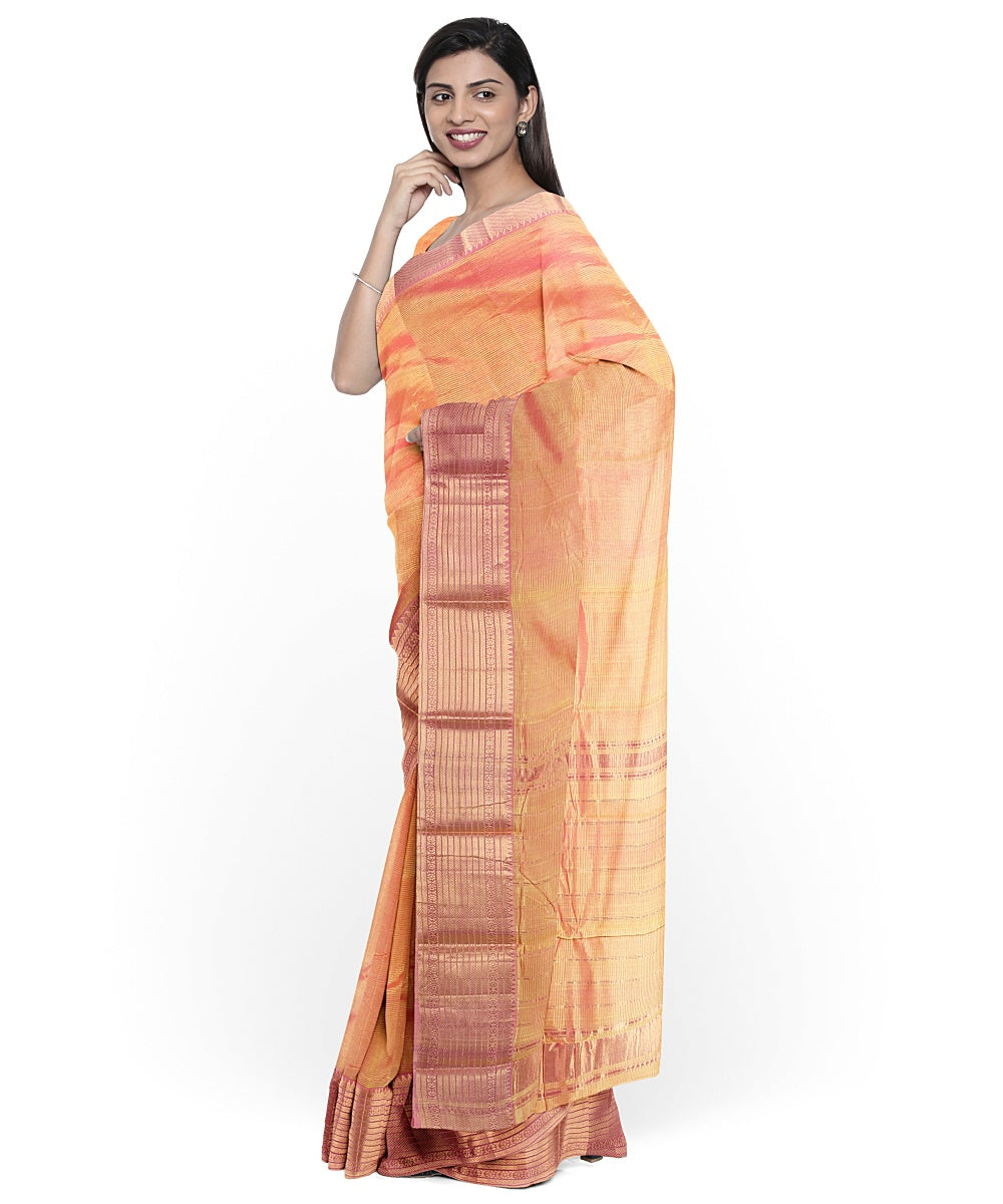 Orange gold zari big border handloom mangalagiri cotton silk saree