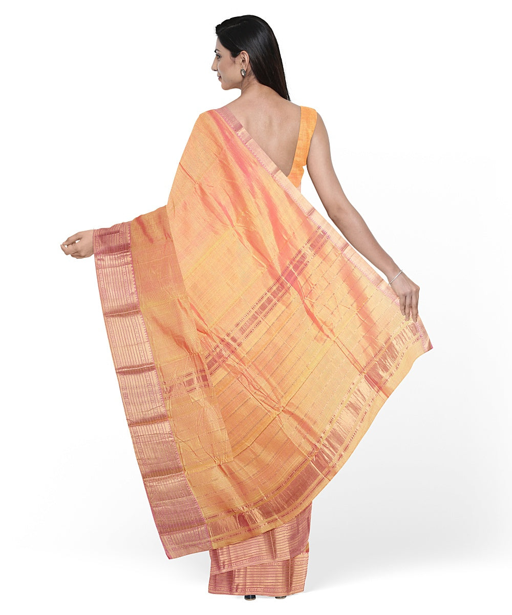 Orange gold zari big border handloom mangalagiri cotton silk saree