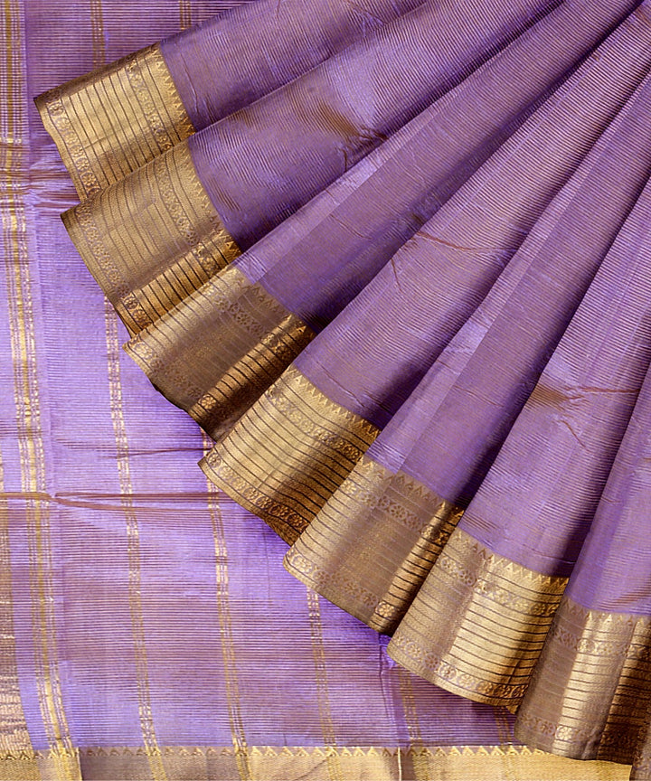 Violet gold zari big border handwoven mangalagiri cotton silk saree