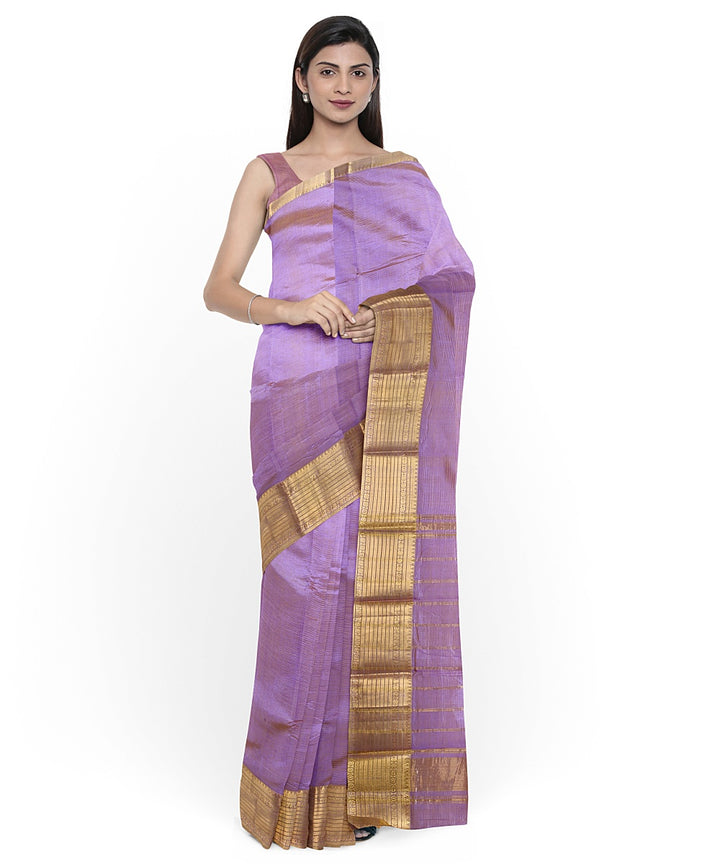 Violet gold zari big border handwoven mangalagiri cotton silk saree