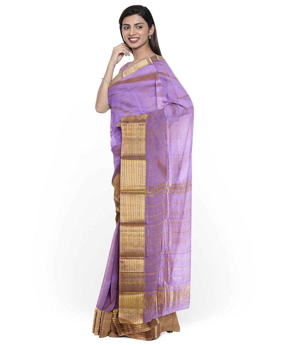 Violet gold zari big border handwoven mangalagiri cotton silk saree