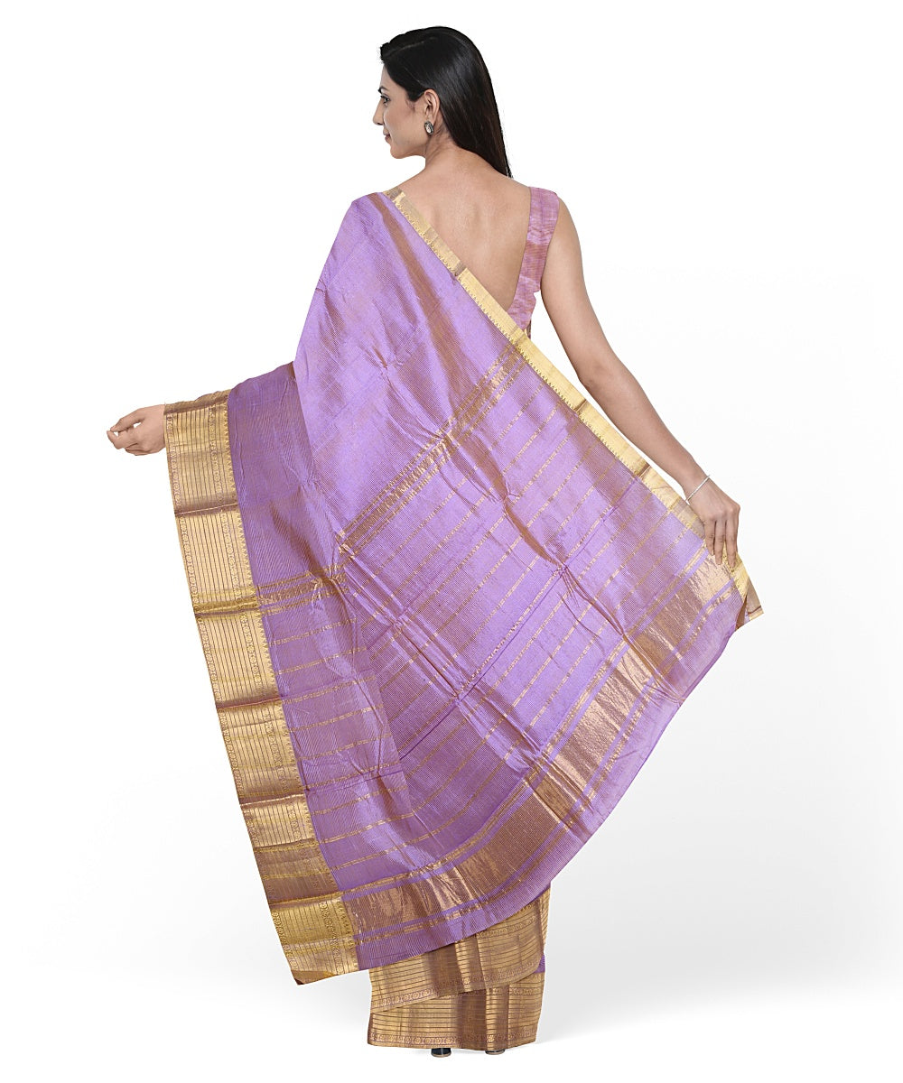 Violet gold zari big border handwoven mangalagiri cotton silk saree