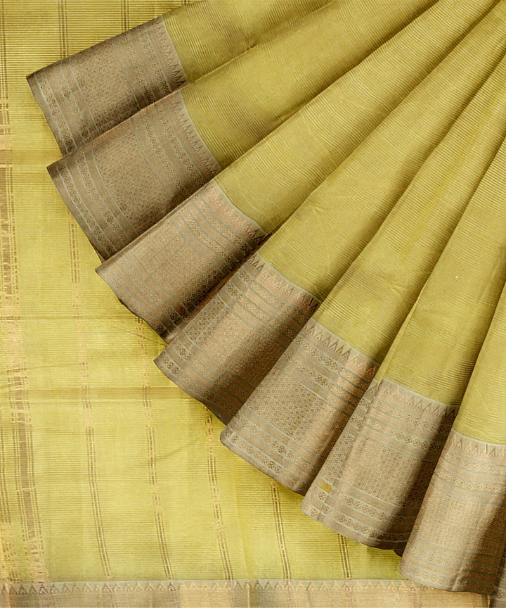 Yellow gold zari big border handwoven mangalagiri cotton silk saree