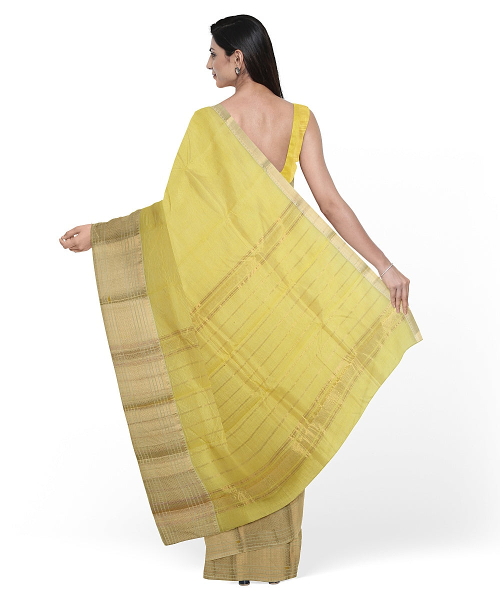 Yellow gold zari big border handwoven mangalagiri cotton silk saree