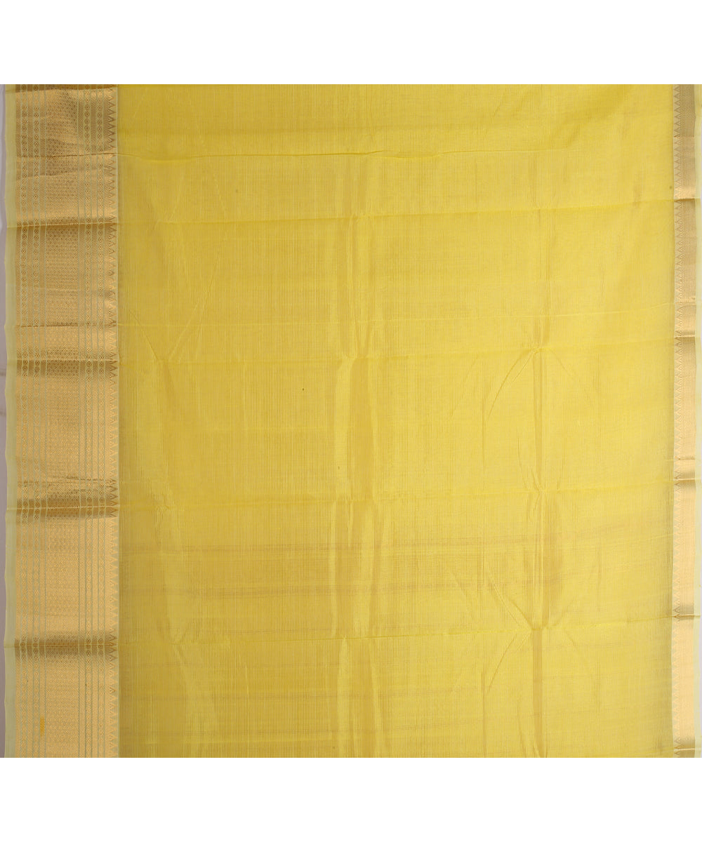 Yellow gold zari big border handwoven mangalagiri cotton silk saree