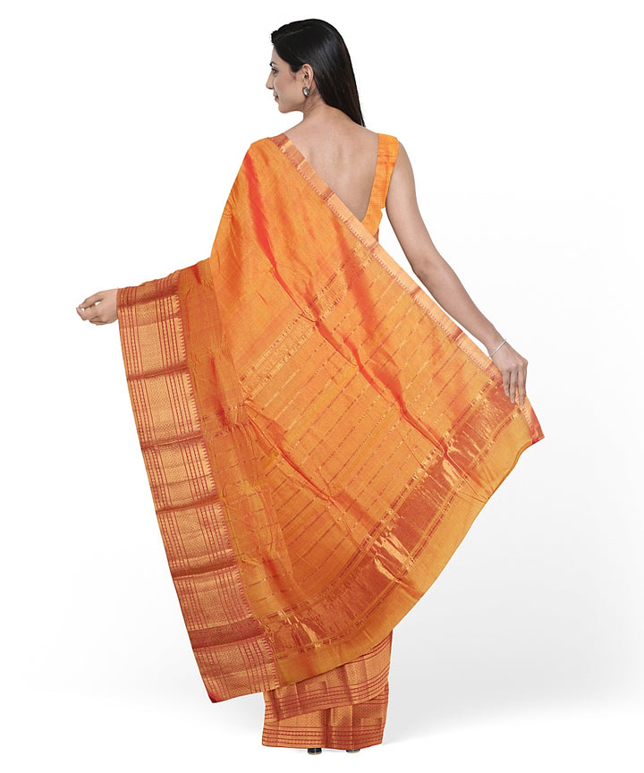 Orange gold zari big border handwoven mangalagiri cotton silk saree