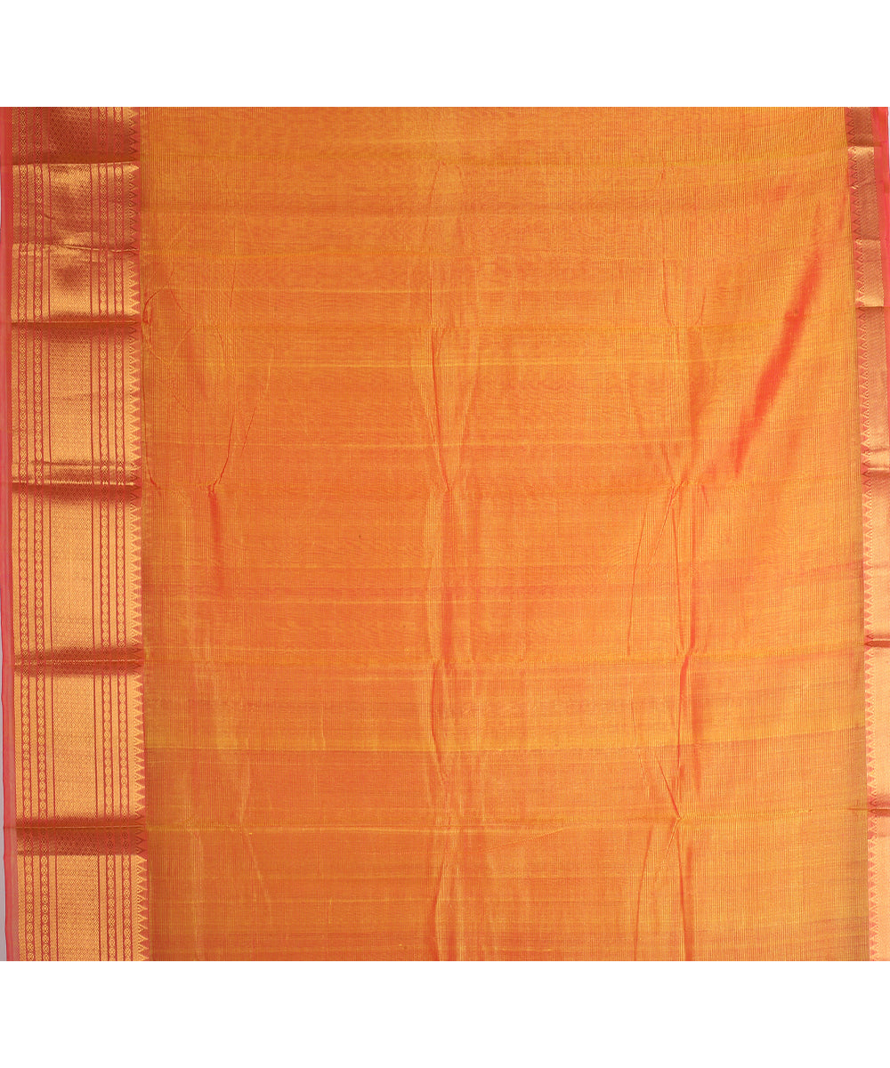 Orange gold zari big border handwoven mangalagiri cotton silk saree