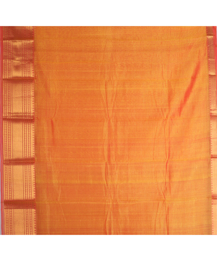 Orange gold zari big border handwoven mangalagiri cotton silk saree