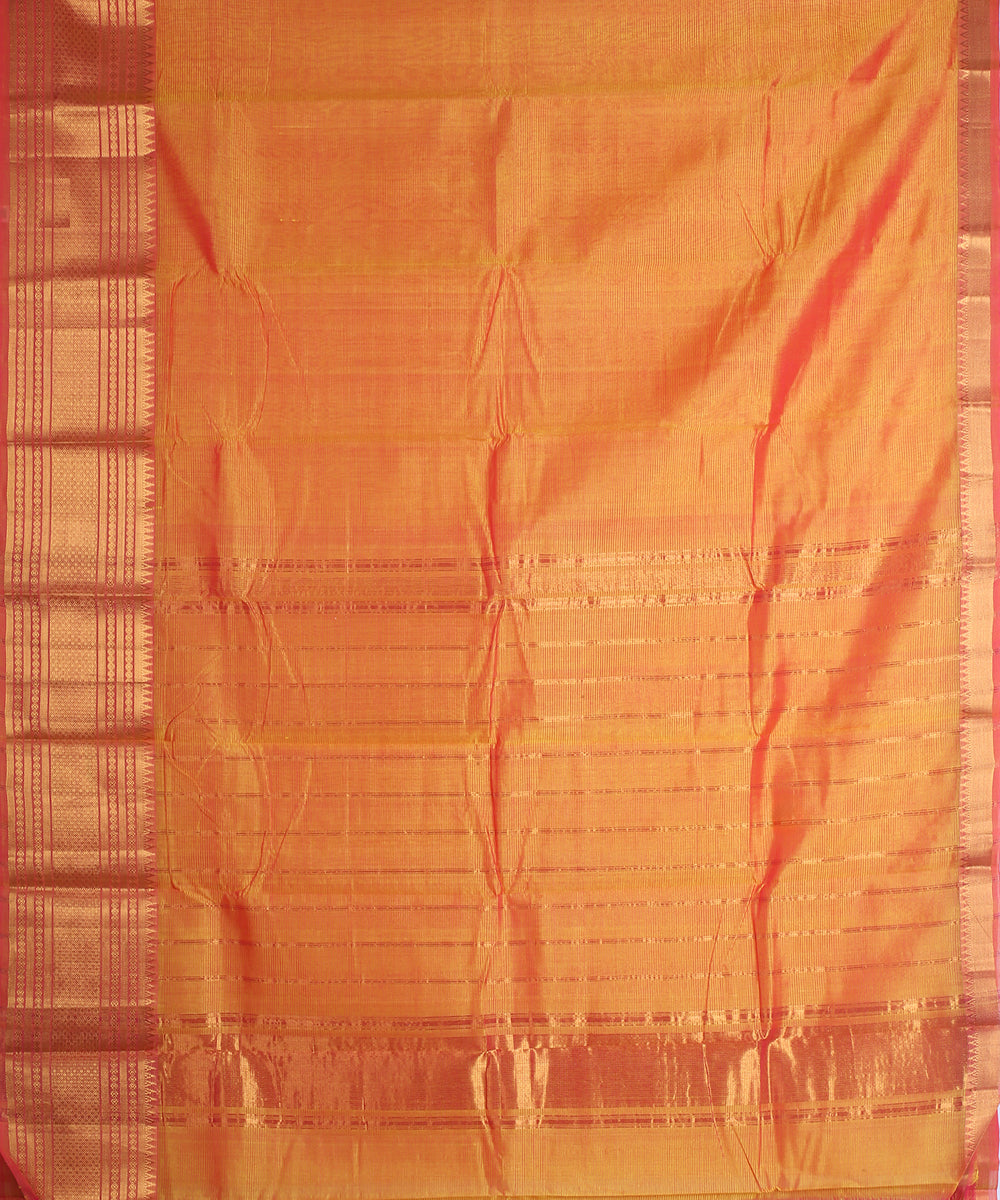 Orange gold zari big border handwoven mangalagiri cotton silk saree