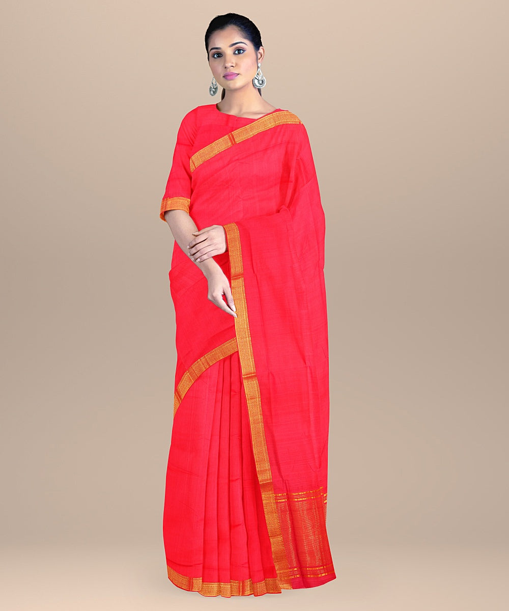 Orange handwoven cotton mangalagiri saree