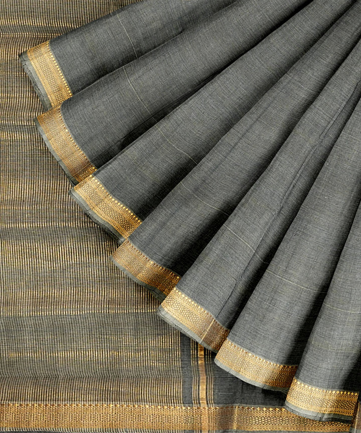 Grey handwoven mangalagiri cotton saree