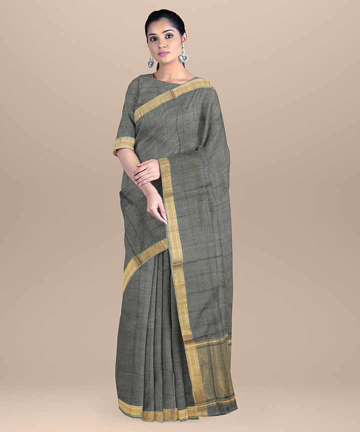 Grey handwoven mangalagiri cotton saree