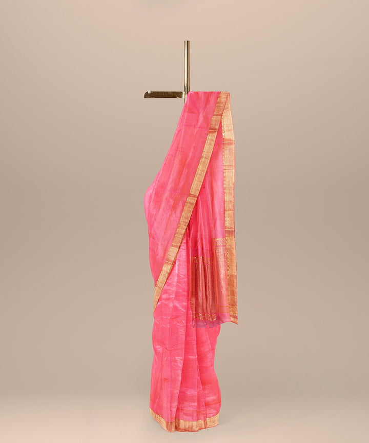 Pink mangalagiri handwoven cotton saree