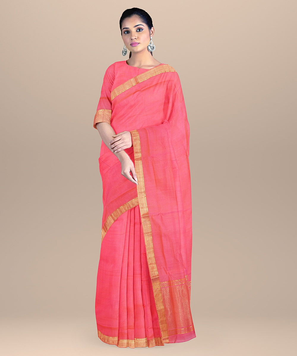 Pink mangalagiri handwoven cotton saree