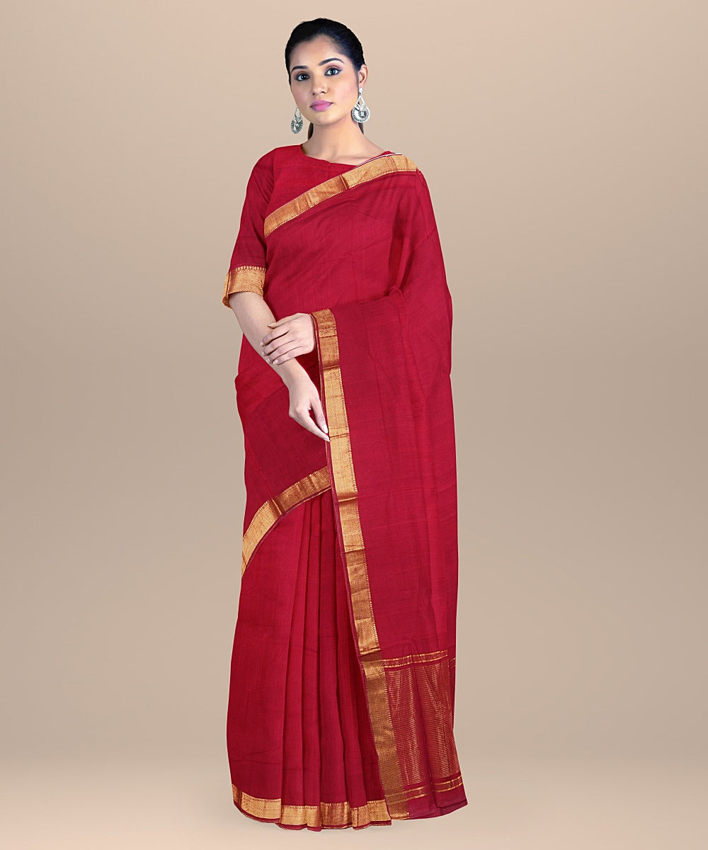 Maroon handwoven cotton mangalagiri saree