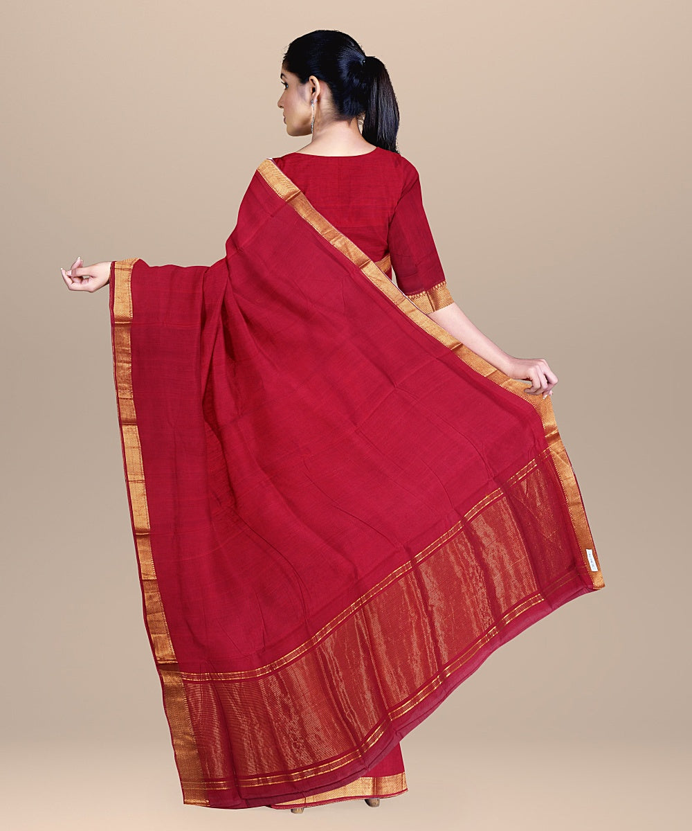 Maroon handwoven cotton mangalagiri saree