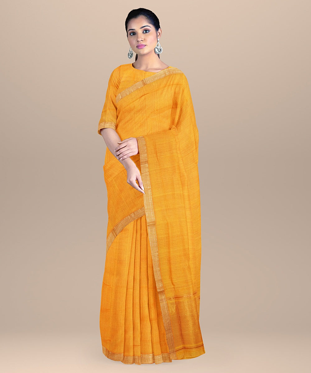 Yellow handwoven cotton mangalagiri saree