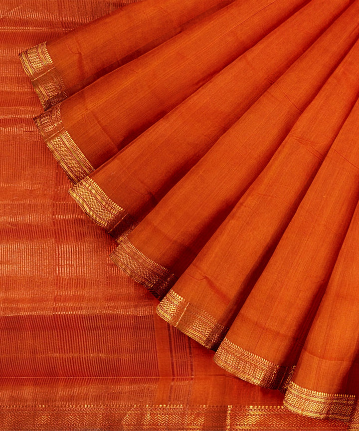 Orange mangalagiri cotton handwoven saree