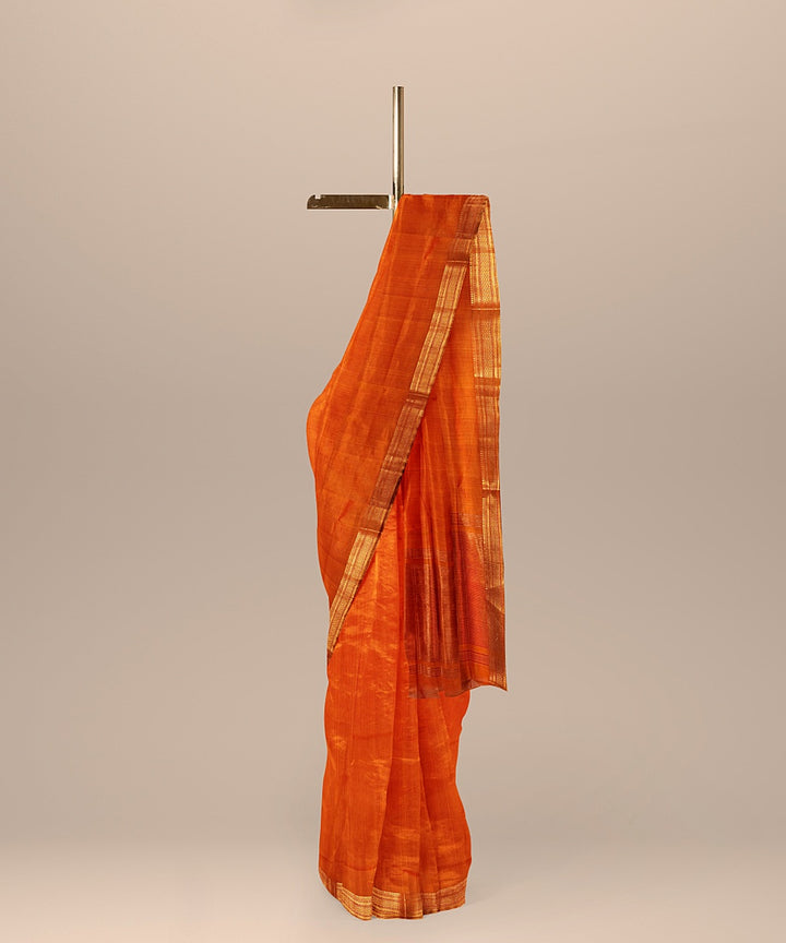 Orange mangalagiri cotton handwoven saree