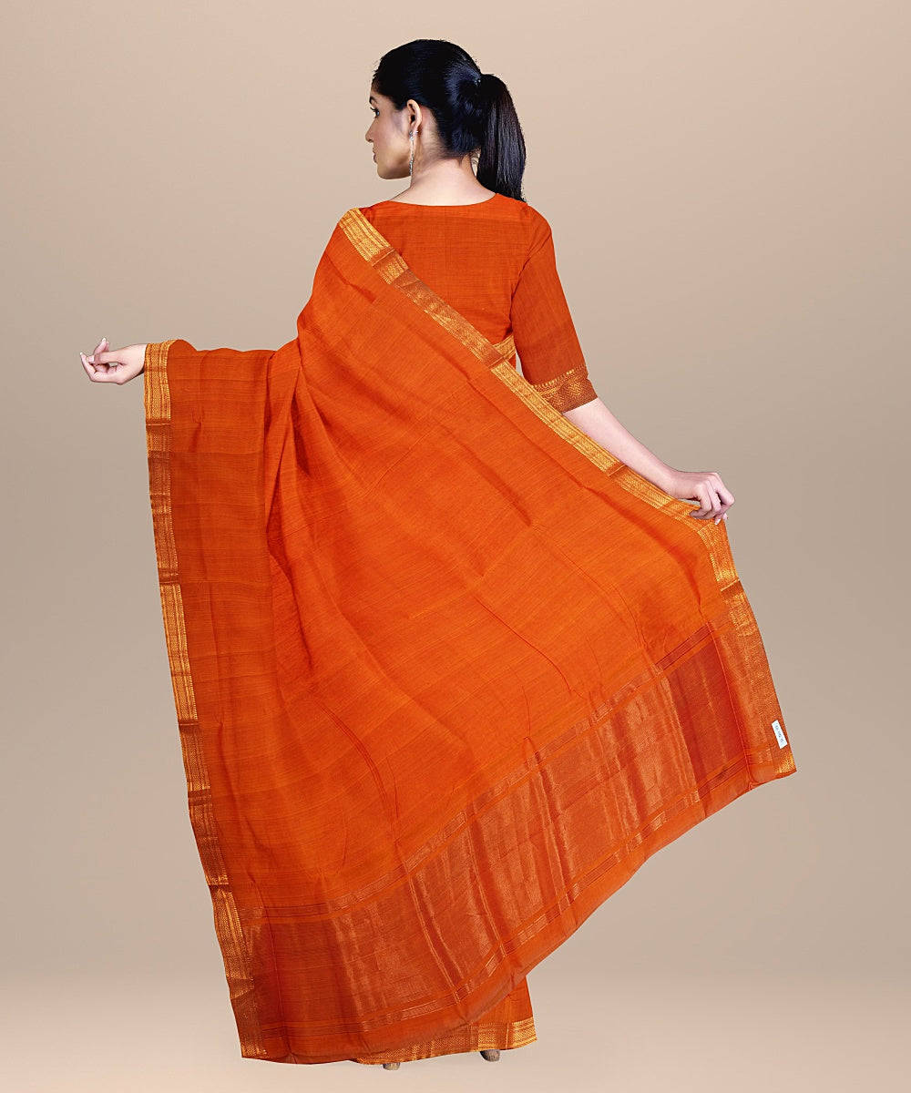 Orange mangalagiri cotton handwoven saree