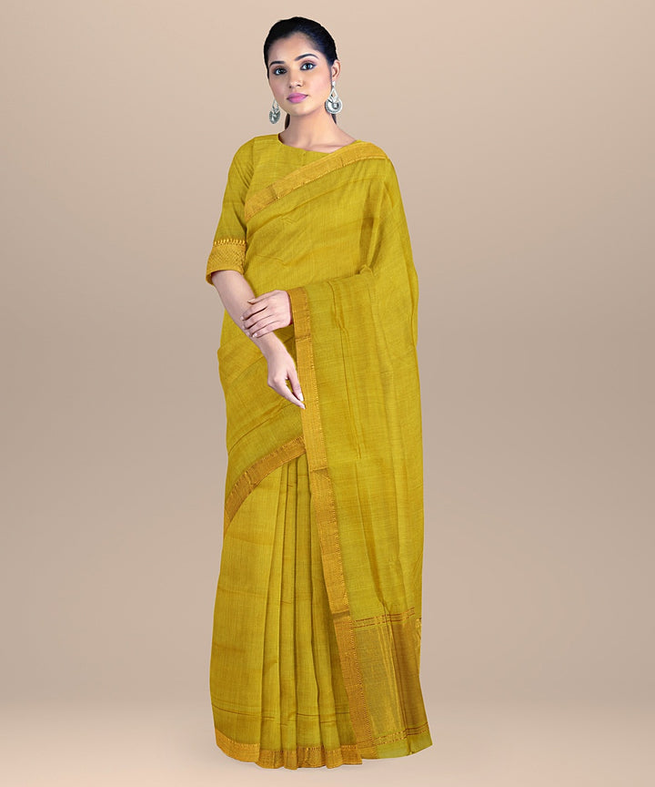 Yellow mangalagiri handwoven cotton saree