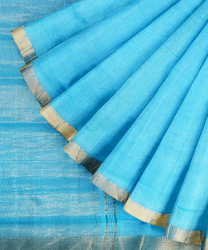 Cyan blue handloom mangalagiri cotton saree