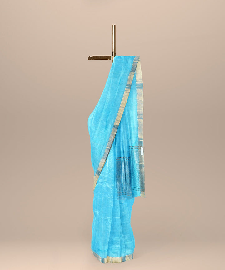 Cyan blue handloom mangalagiri cotton saree