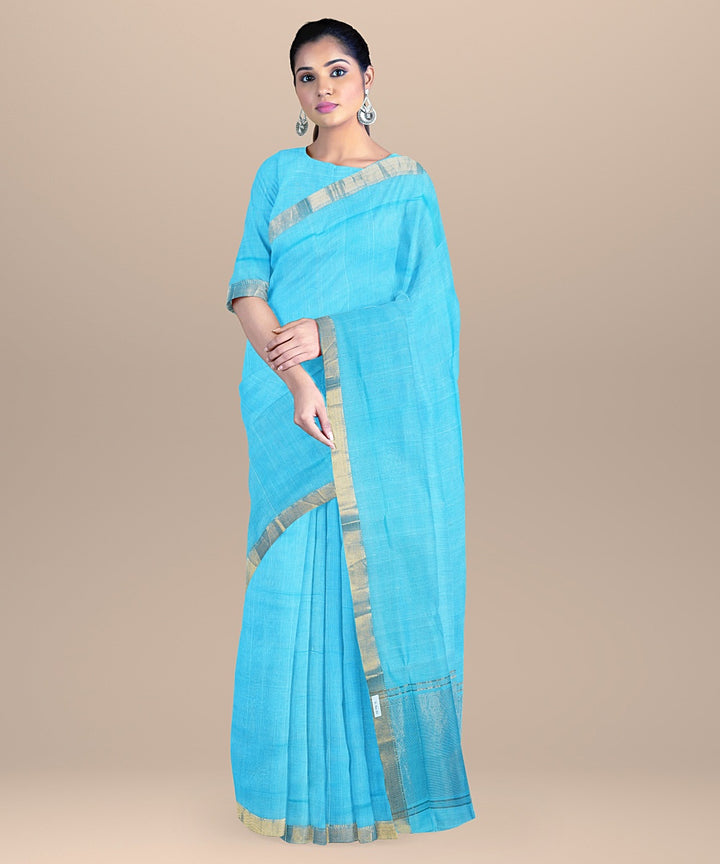 Cyan blue handloom mangalagiri cotton saree