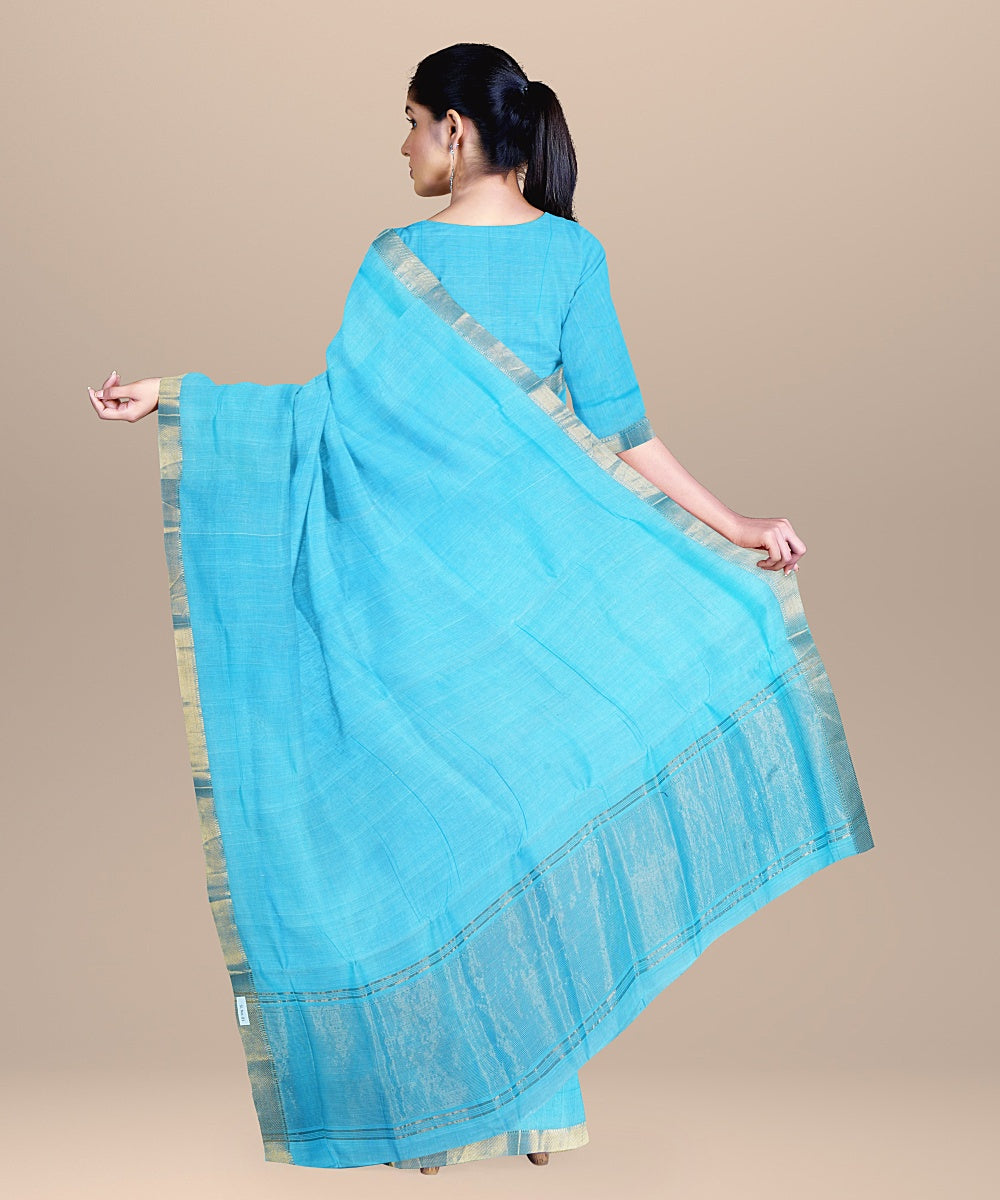 Cyan blue handloom mangalagiri cotton saree